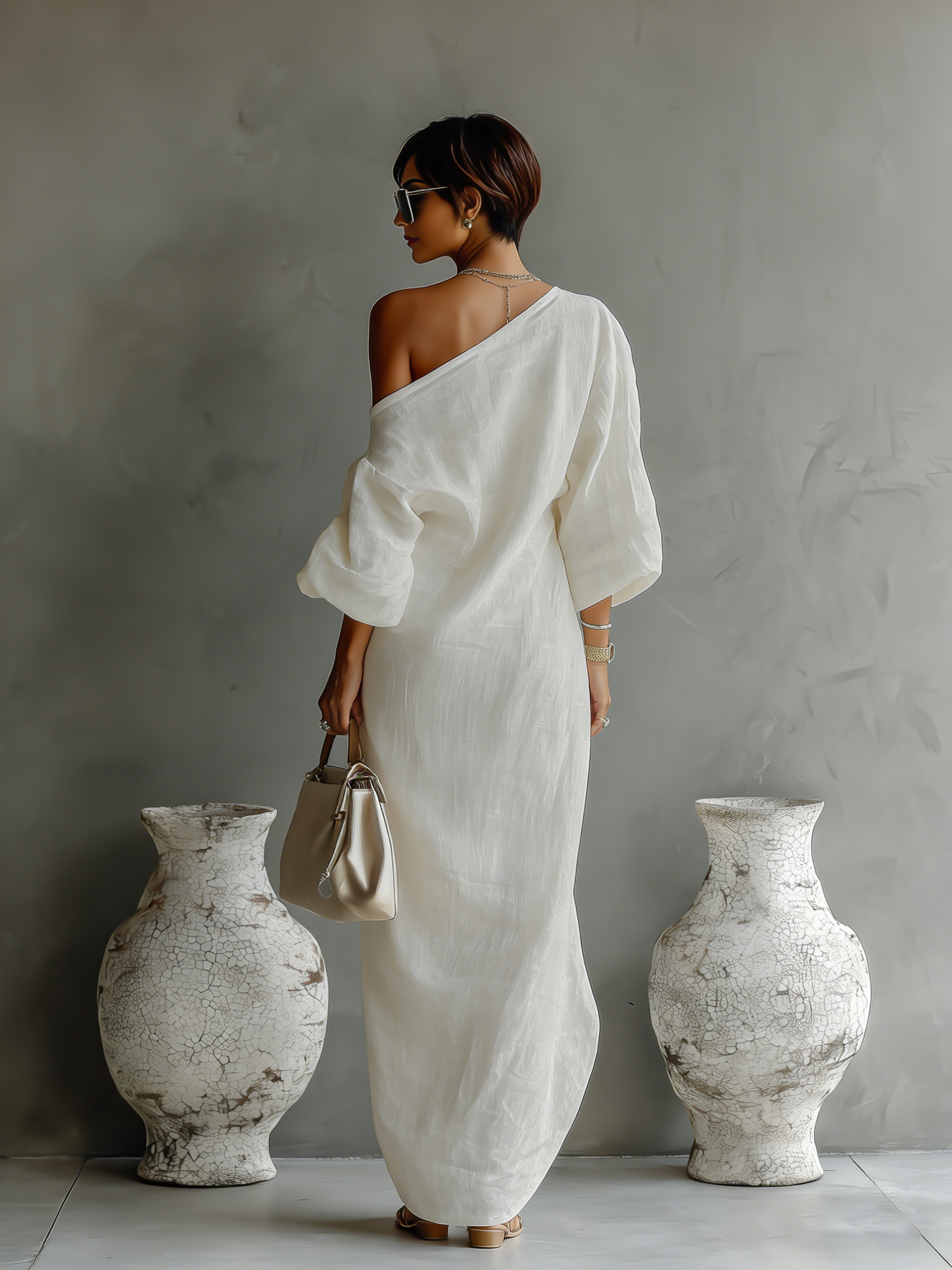 Isaure | Vestido Fluido de Lino, Hombros al Descubierto