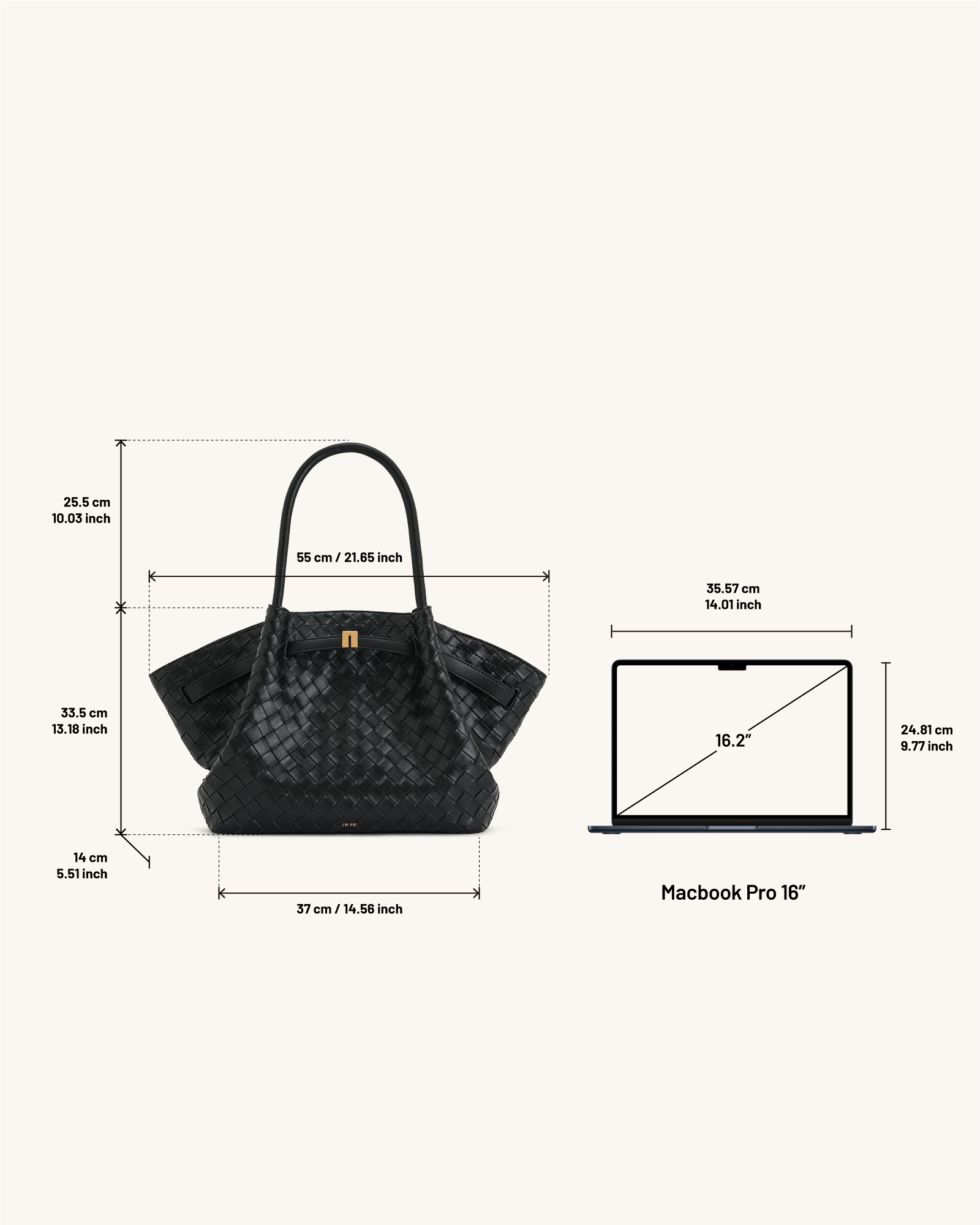 Bolso de mano con textura de tejido grande Hana - Negro
