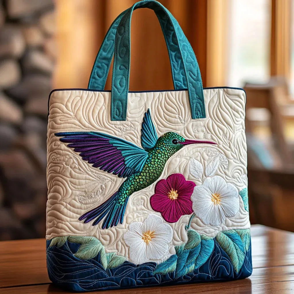 Bolso Floral Acolchado colibrí y flor blanca – Dos Tamaños