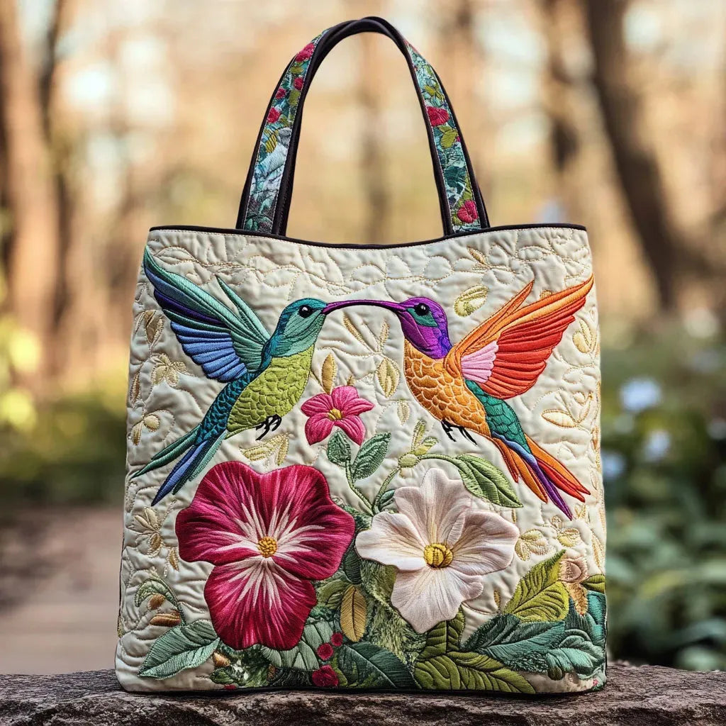 Bolso Floral Acolchado colibrí y flores blancas – Dos Tamaños