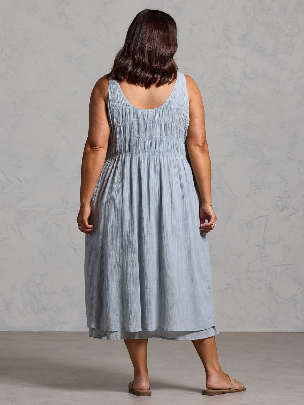 Vestido Midi Del Monte de Algodón Azul Pizarra