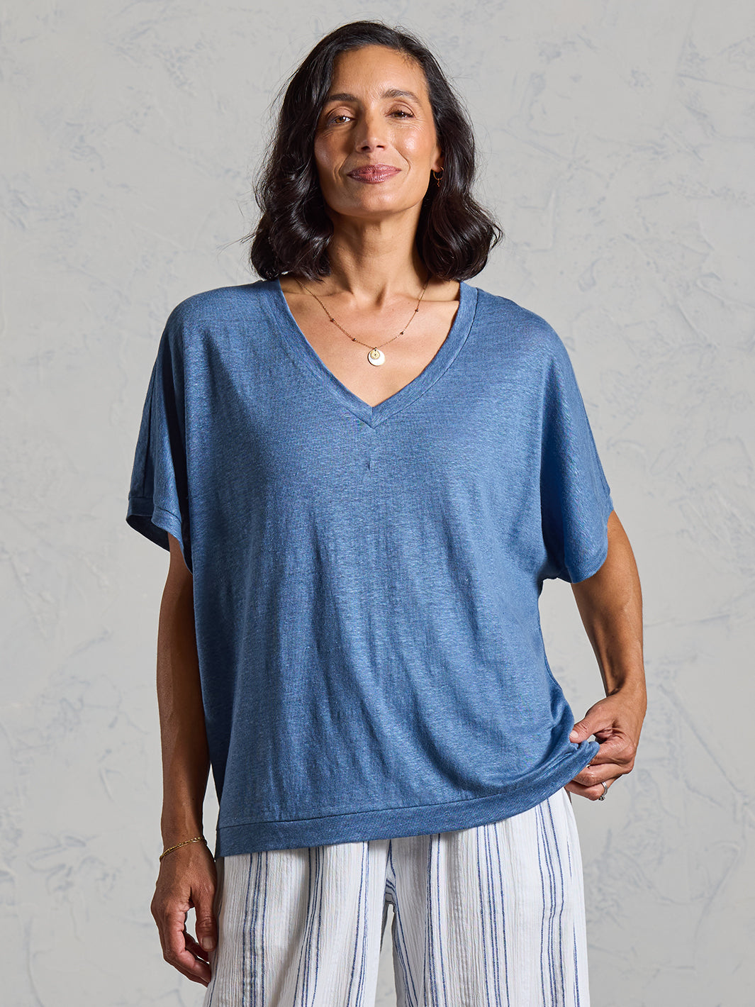 Camiseta Iris de Punto de Lino Azul Egeo