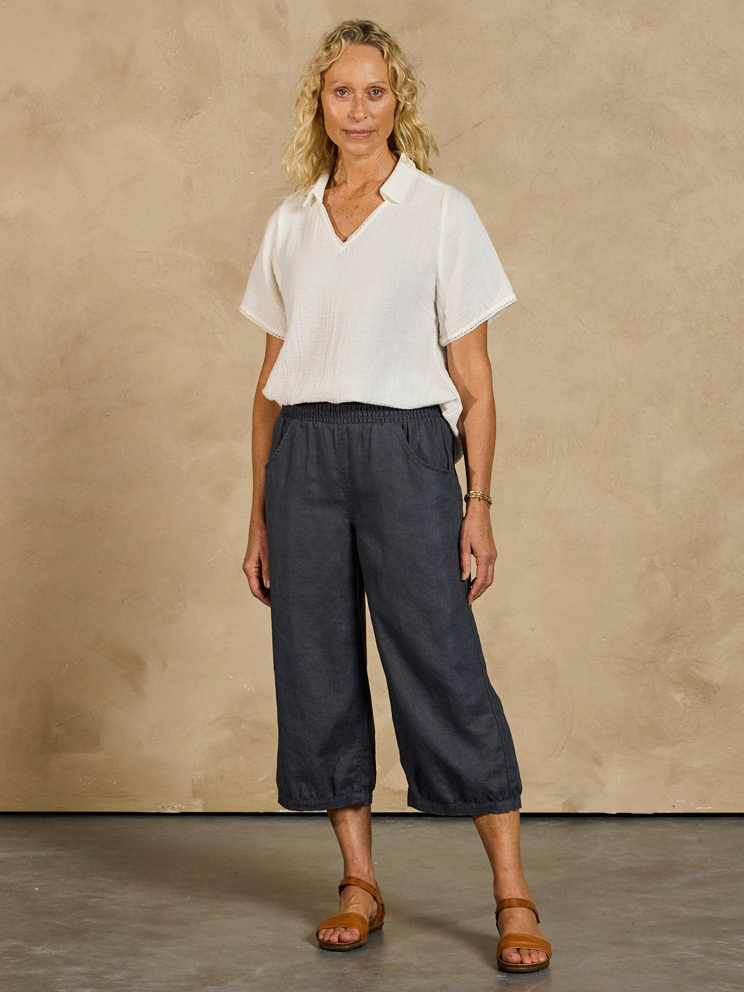 Pantalón Cropped Marrakech de Lino Francés Antracita