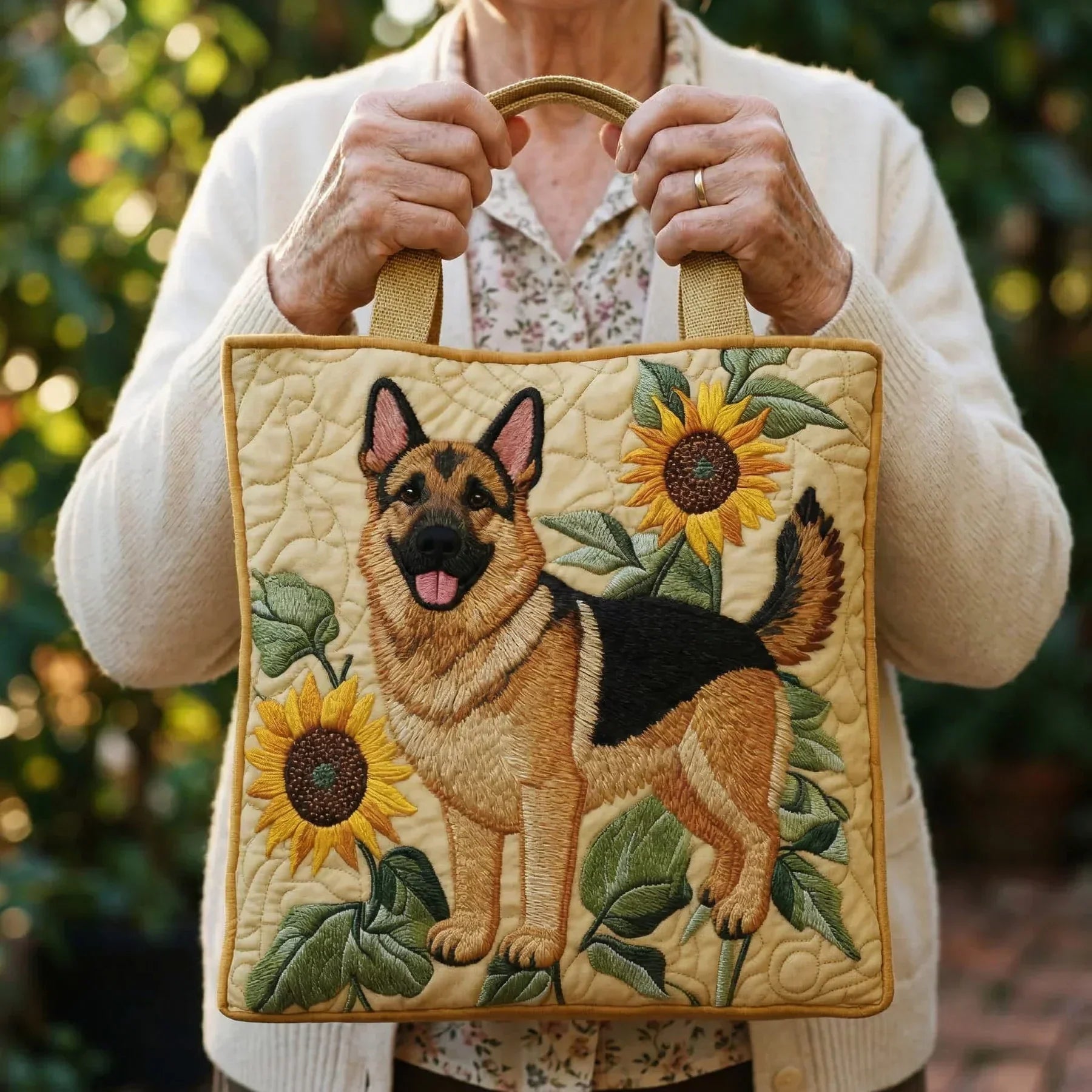 Bolso Artesanal Pastor Alemán floral – Idea de Regalo