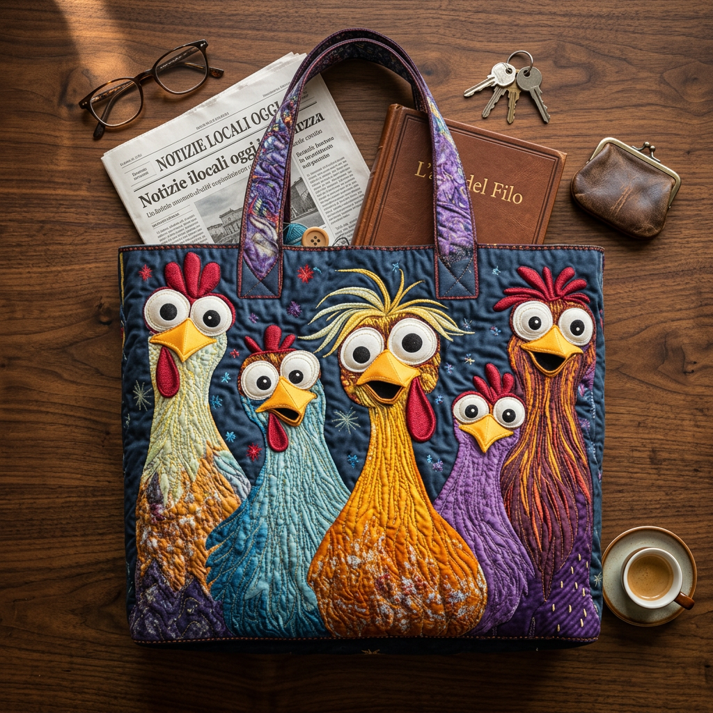 Bolso de Mujer con cinco gallinas de colores – Dos Tamaños