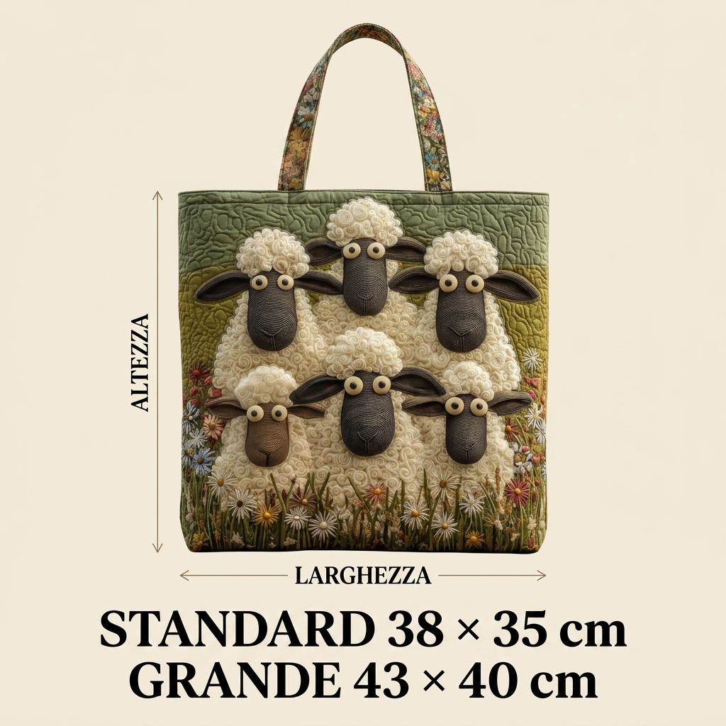 Bolso Artístico Acolchado cinco ovejas – Dos Tamaños