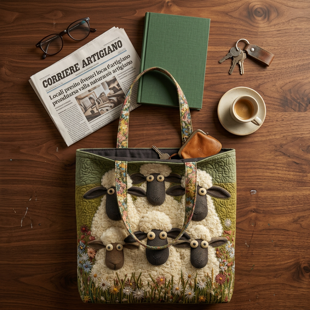 Bolso Artístico Acolchado cinco ovejas – Dos Tamaños