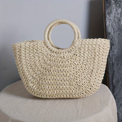 Ottavia | Bolso Media Luna de Paja Trenzada Beige Natural