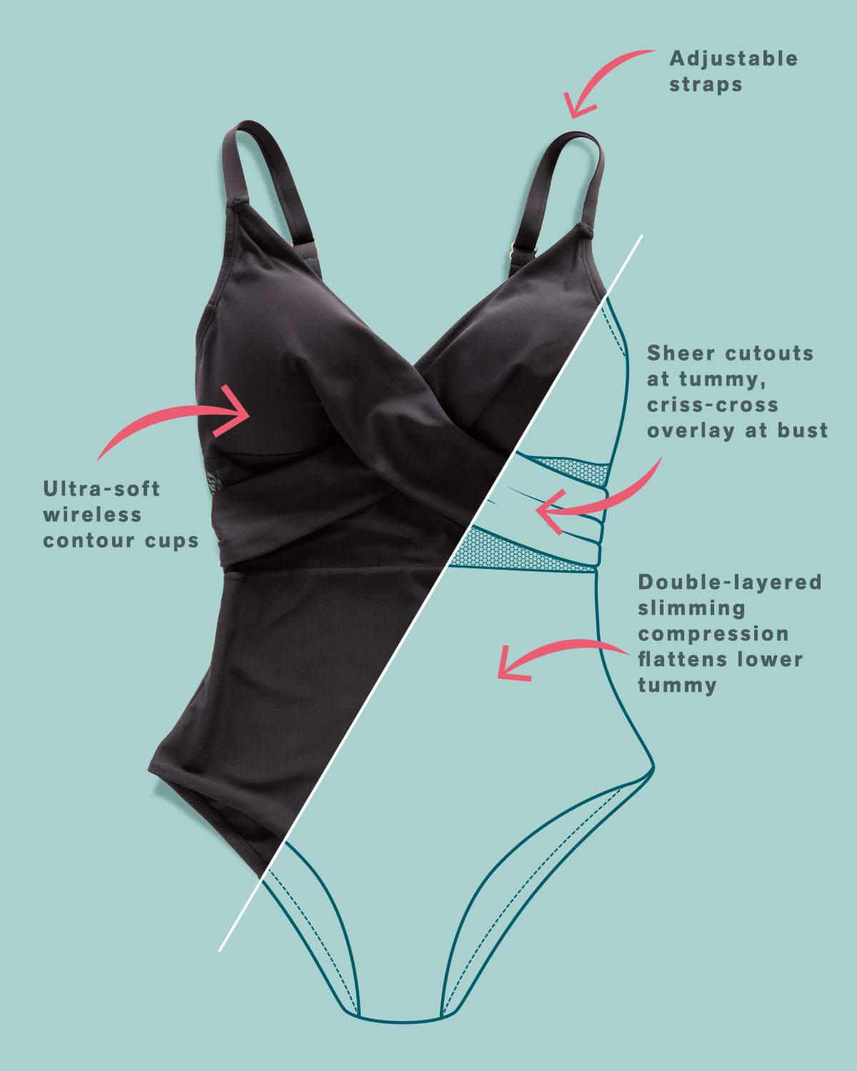 Bañador reductor con push up suave de pecho