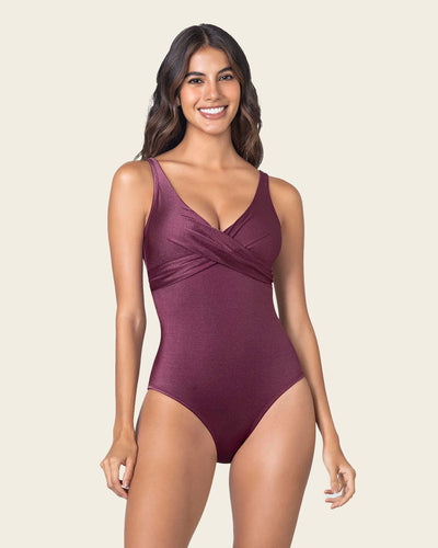 Bañador con compresión de abdomen y tela con brillo