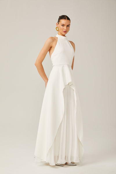 Vestido largo con capas y cuello halter de Inés