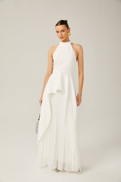 Vestido largo con capas y cuello halter de Inés