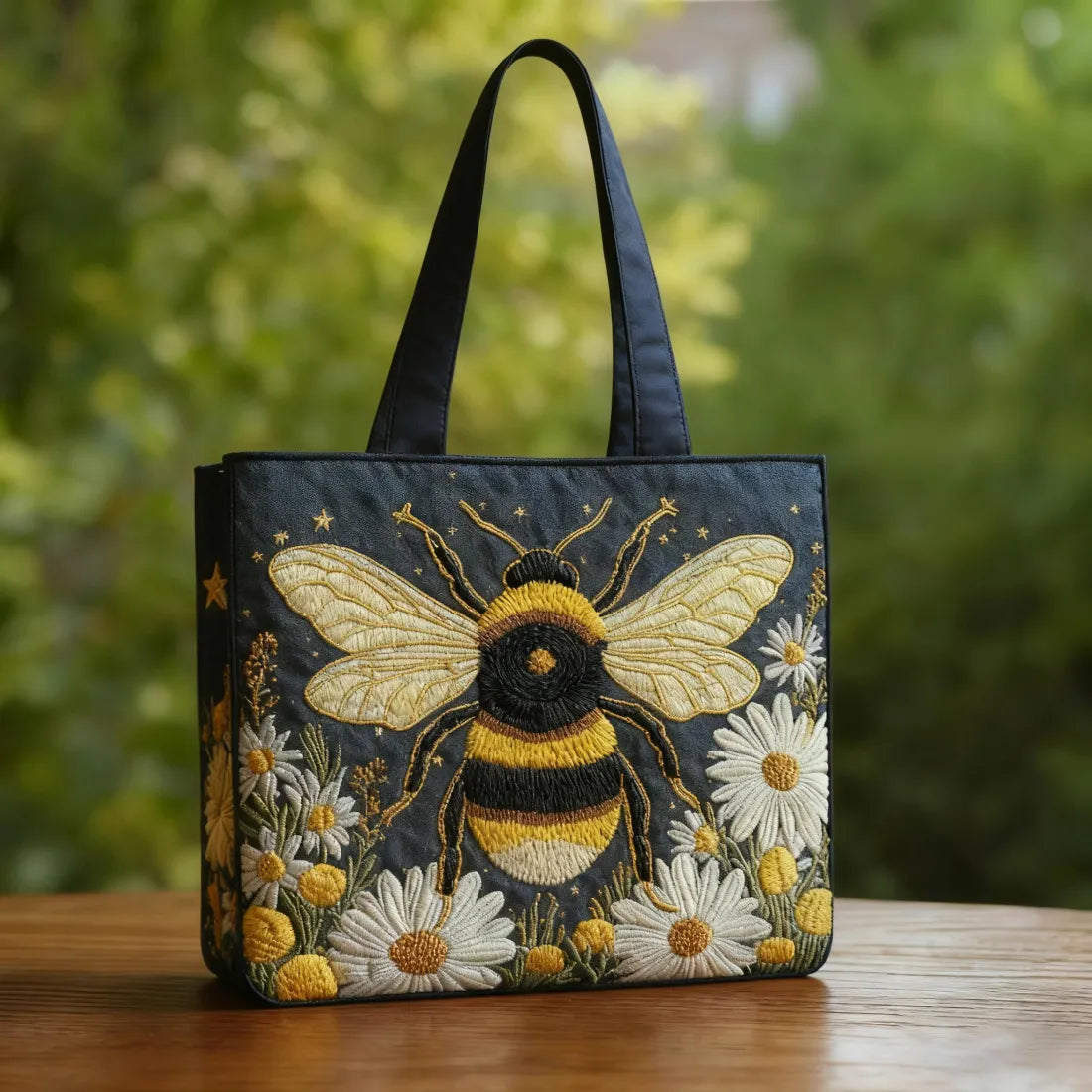 Bolso Artesanal abeja, margaritas y estrellas – Elegante y Práctico