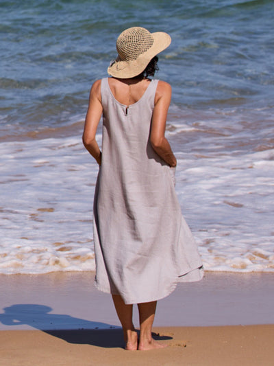 Vestido Laurel de Lino Francés Niebla