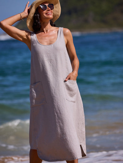 Vestido Laurel de Lino Francés Niebla