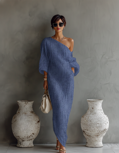 Isaure | Vestido Fluido de Lino, Hombros al Descubierto
