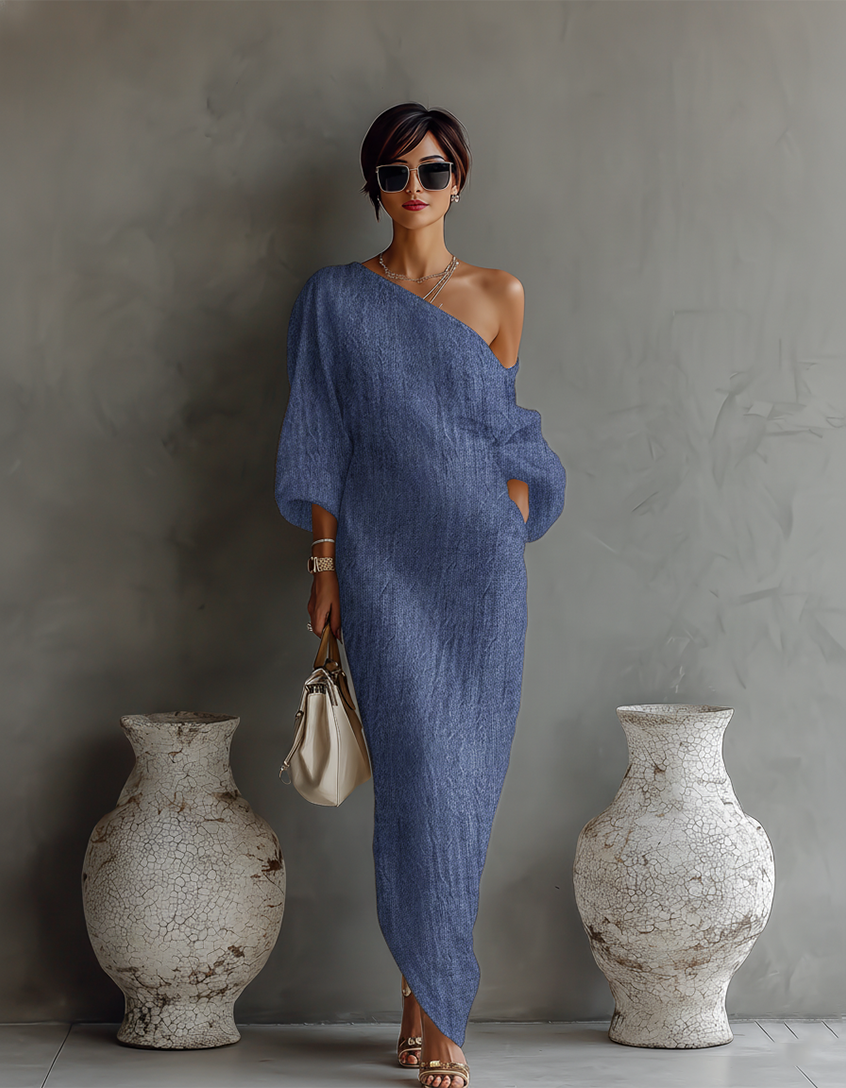 Isaure | Vestido Fluido de Lino, Hombros al Descubierto