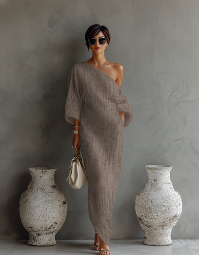 Isaure | Vestido Fluido de Lino, Hombros al Descubierto