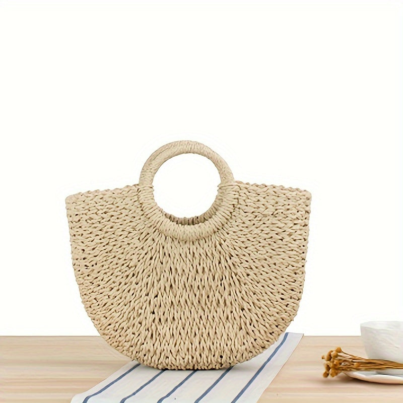 Ottavia | Bolso Media Luna de Paja Trenzada Beige Natural