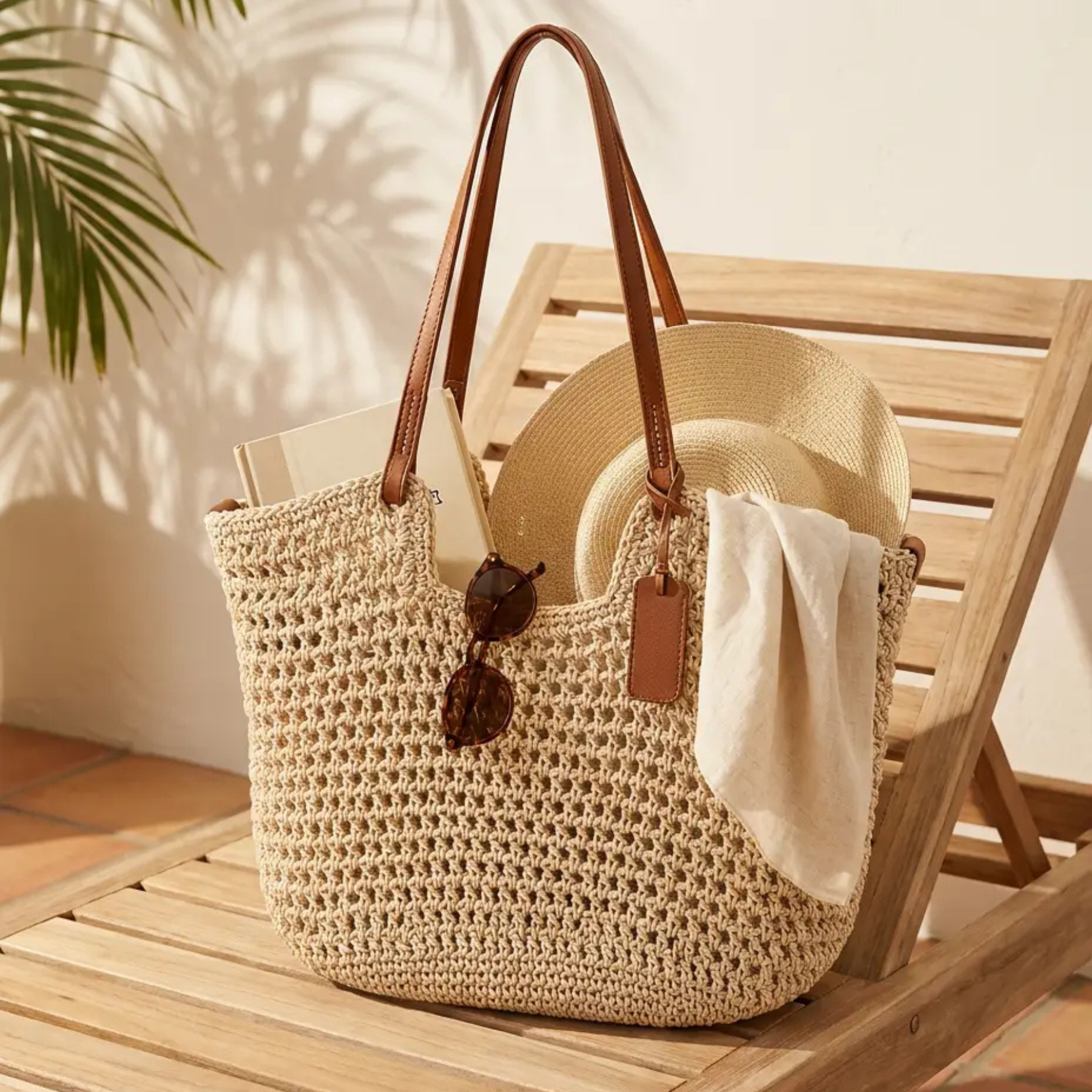 Alina | Bolso Shopper Trenzado a Mano a Crochet - Beige Claro