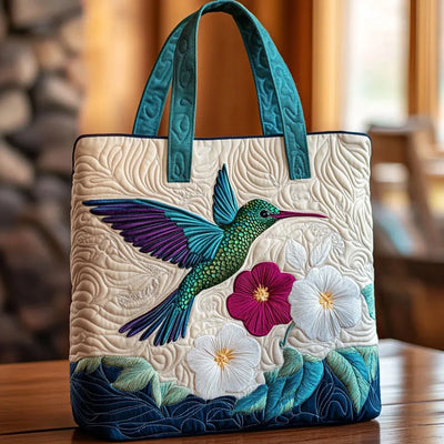 Bolso Floral Acolchado colibrí y flor blanca – Dos Tamaños