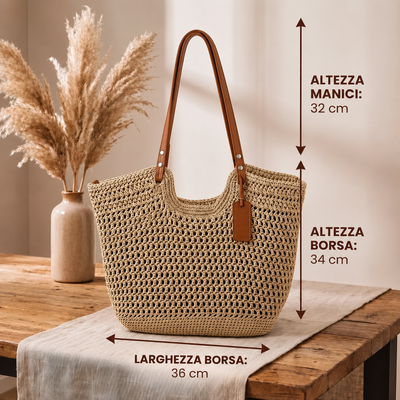 Alina | Bolso Shopper Trenzado a Mano a Crochet - Beige Claro