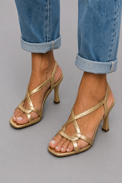 Cassie | Sandalias de tacón dorado
