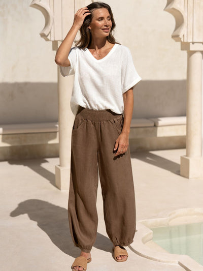 Pantalón Sadhu de Lino Francés Canela - BELLAVERA