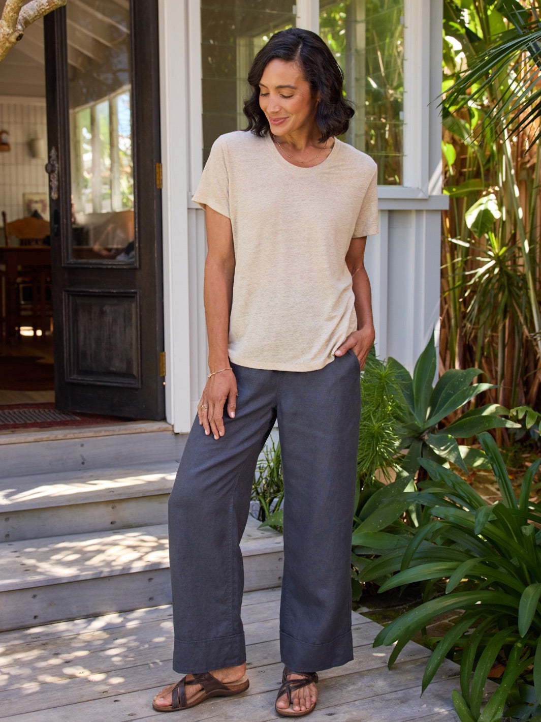 Camiseta Clovelly de Lino Francés Piedra