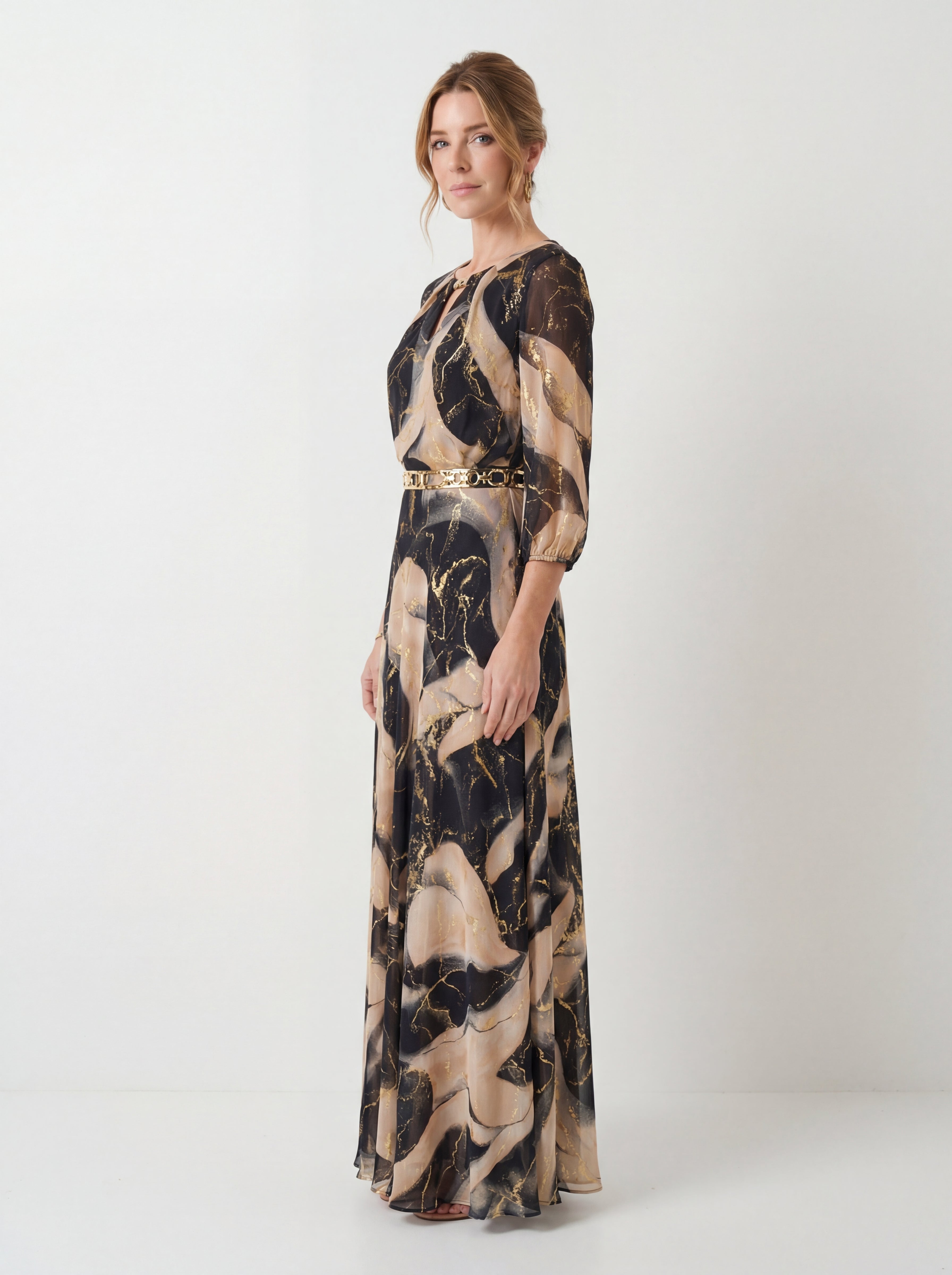 Vestido de Gasa Estampada - Elegancia y Sofisticación