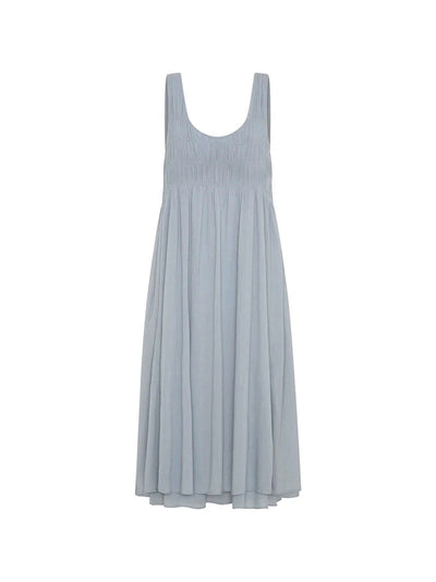 Vestido Midi Del Monte de Algodón Azul Pizarra