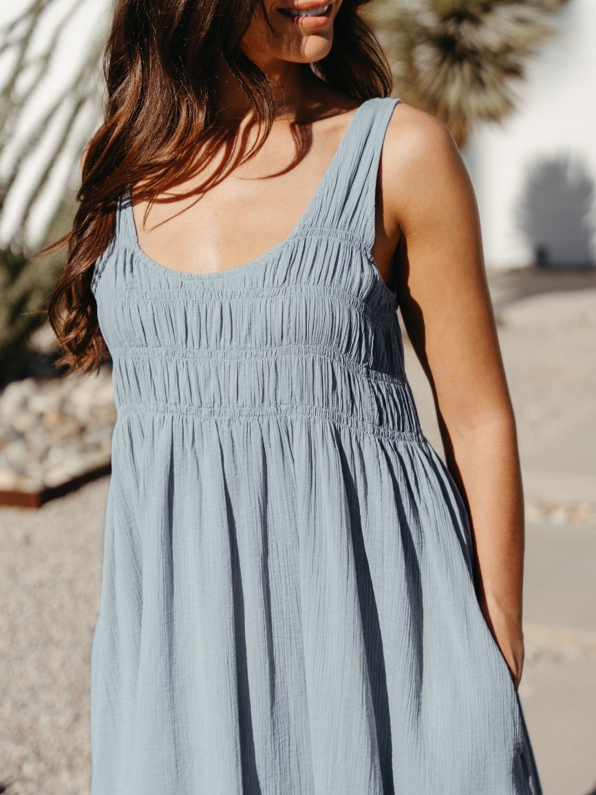 Vestido Midi Del Monte de Algodón Azul Pizarra