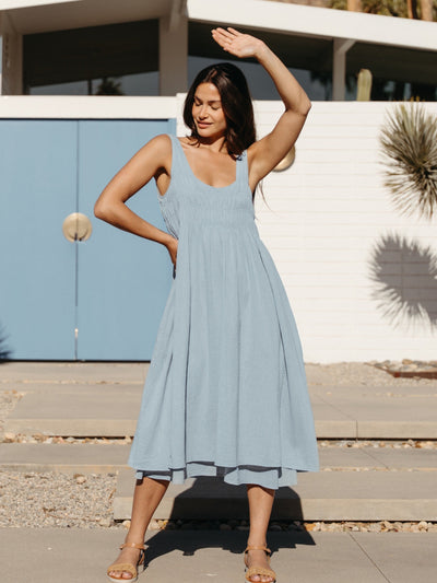 Vestido Midi Del Monte de Algodón Azul Pizarra - BELLAVERA