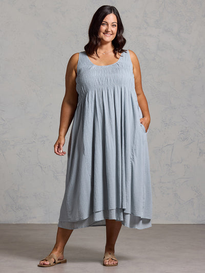 Vestido Midi Del Monte de Algodón Azul Pizarra