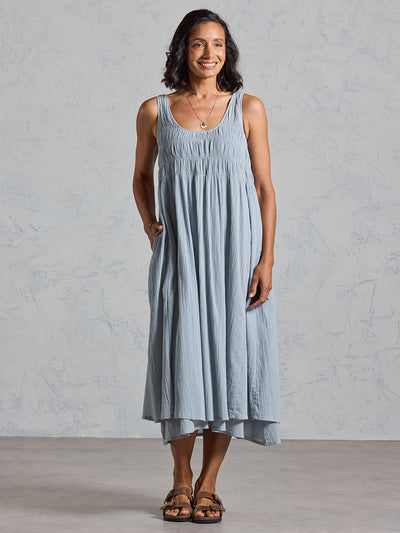 Vestido Midi Del Monte de Algodón Azul Pizarra