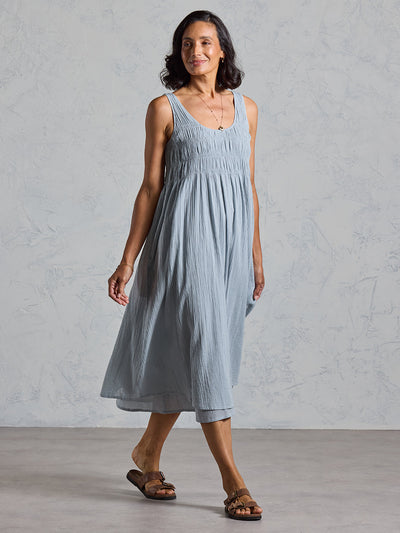 Vestido Midi Del Monte de Algodón Azul Pizarra