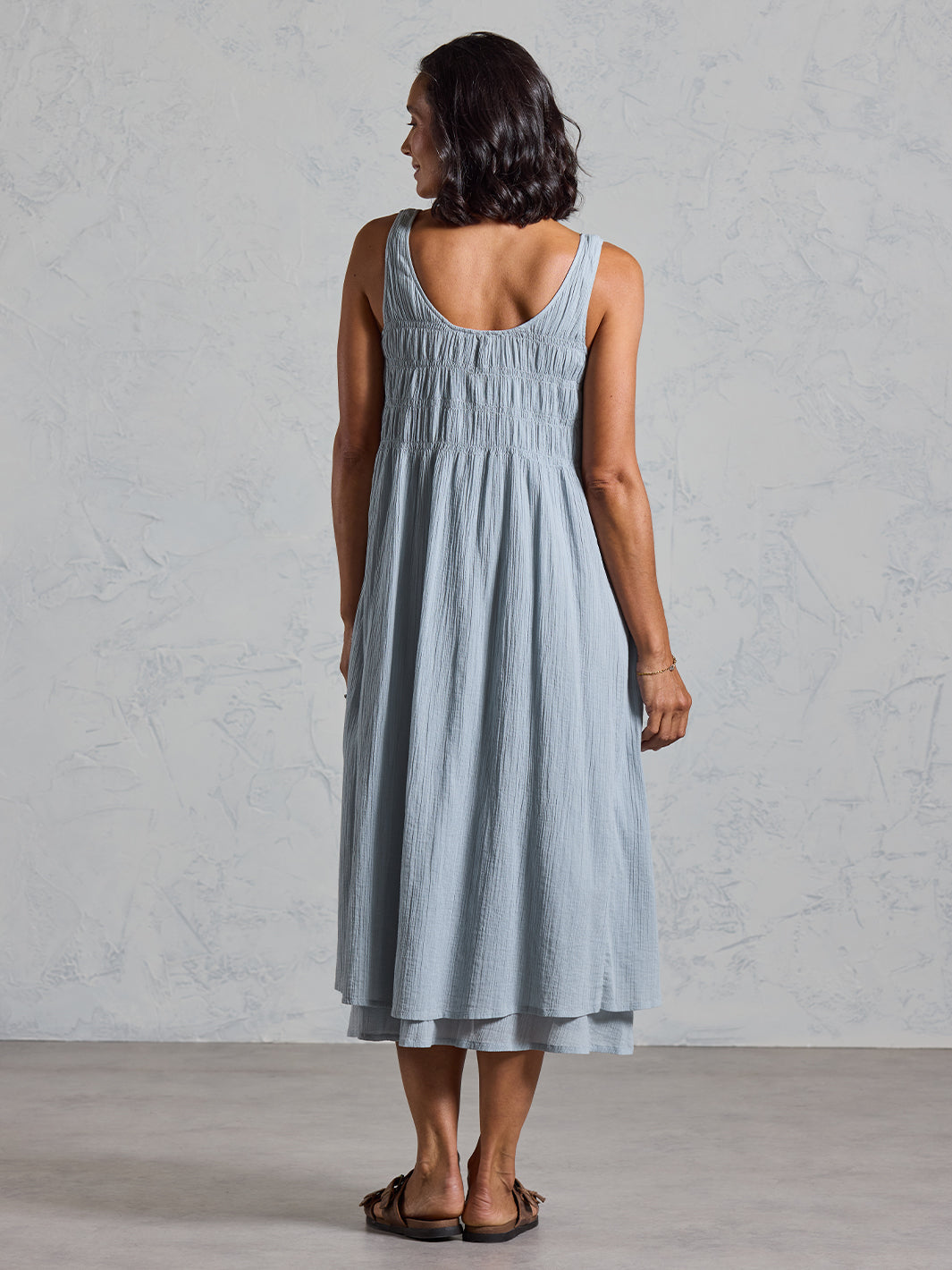 Vestido Midi Del Monte de Algodón Azul Pizarra