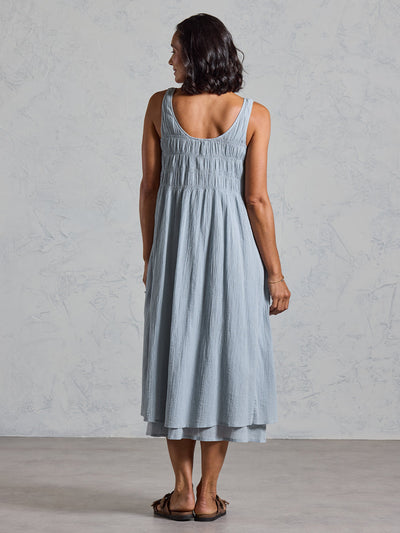 Vestido Midi Del Monte de Algodón Azul Pizarra