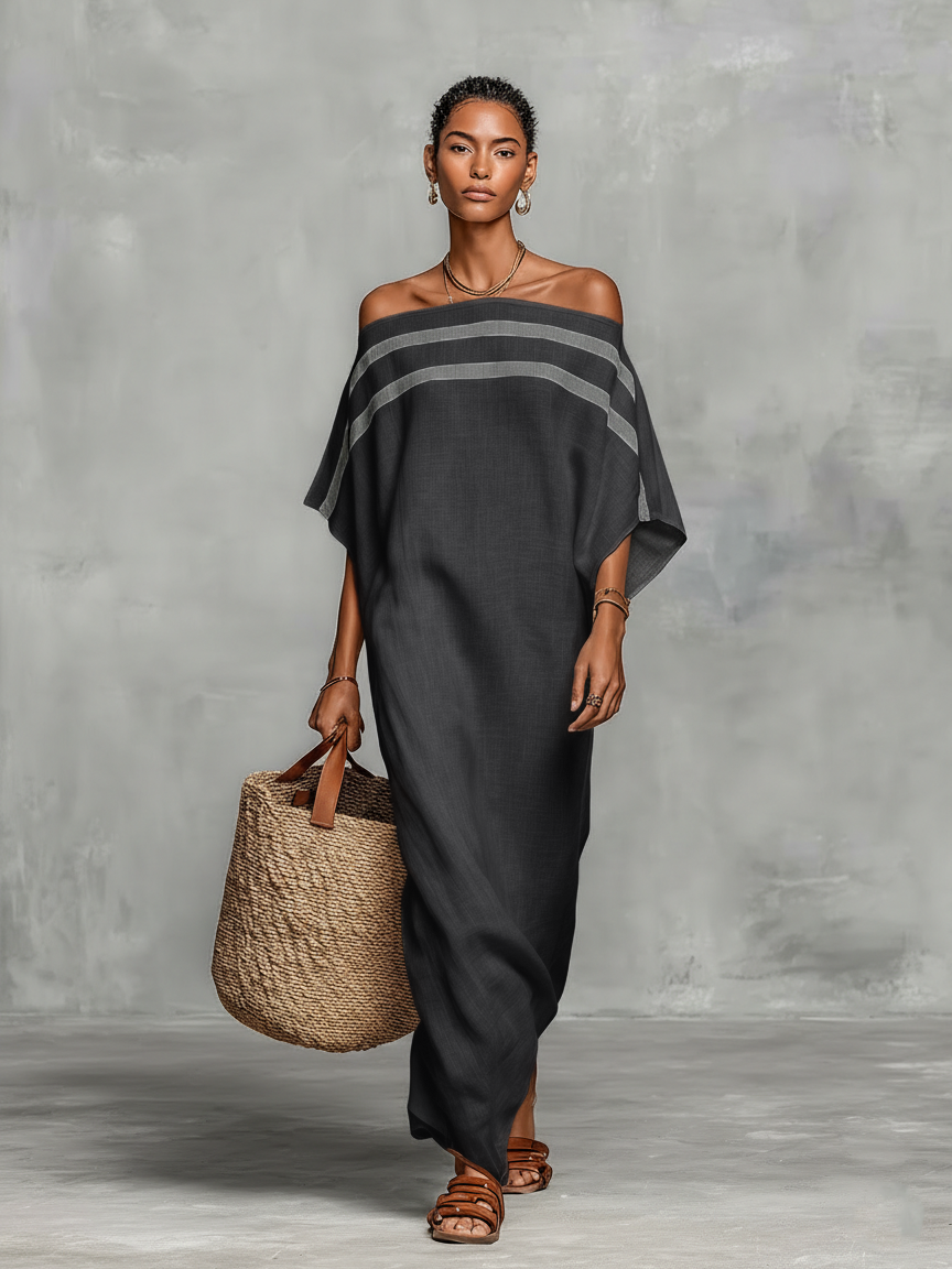 Sophie | Vestido Maxi de Lino, Hombros al Descubierto