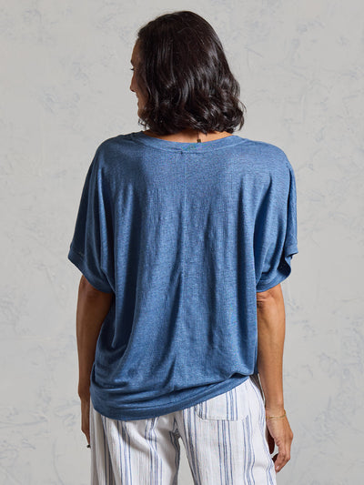 Camiseta Iris de Punto de Lino Azul Egeo