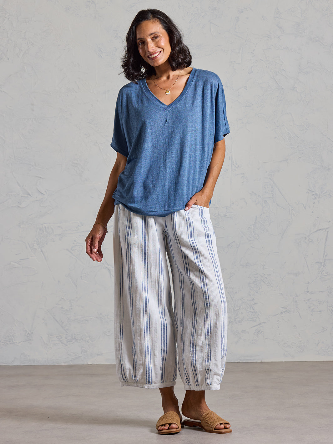 Camiseta Iris de Punto de Lino Azul Egeo