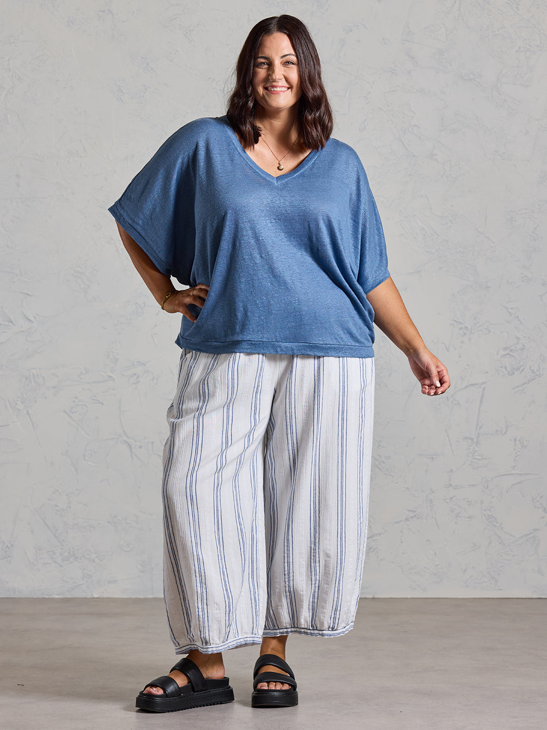 Camiseta Iris de Punto de Lino Azul Egeo