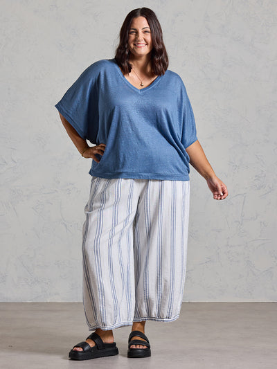 Camiseta Iris de Punto de Lino Azul Egeo