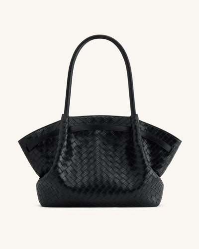 Bolso de mano con textura de tejido grande Hana - Negro