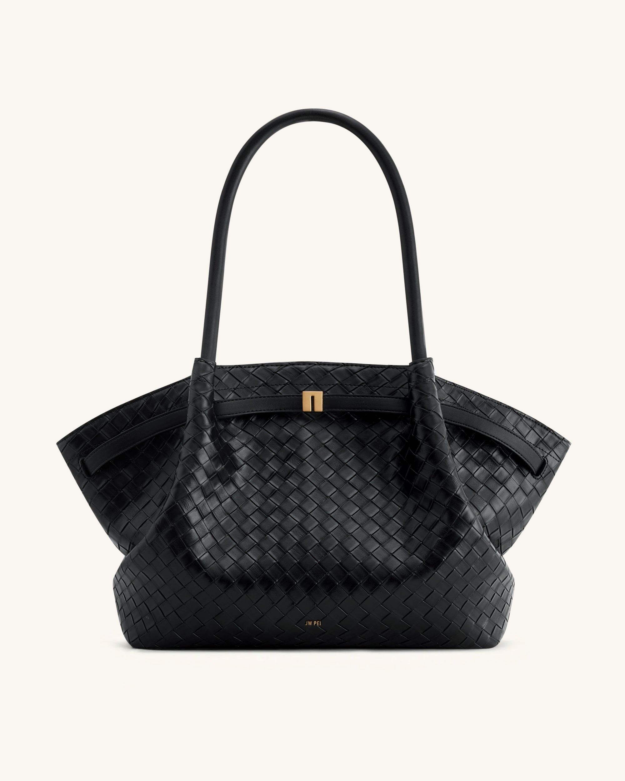 Bolso de mano con textura de tejido grande Hana - Negro
