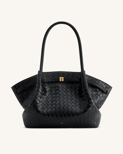 Bolso de mano con textura de tejido grande Hana - Negro