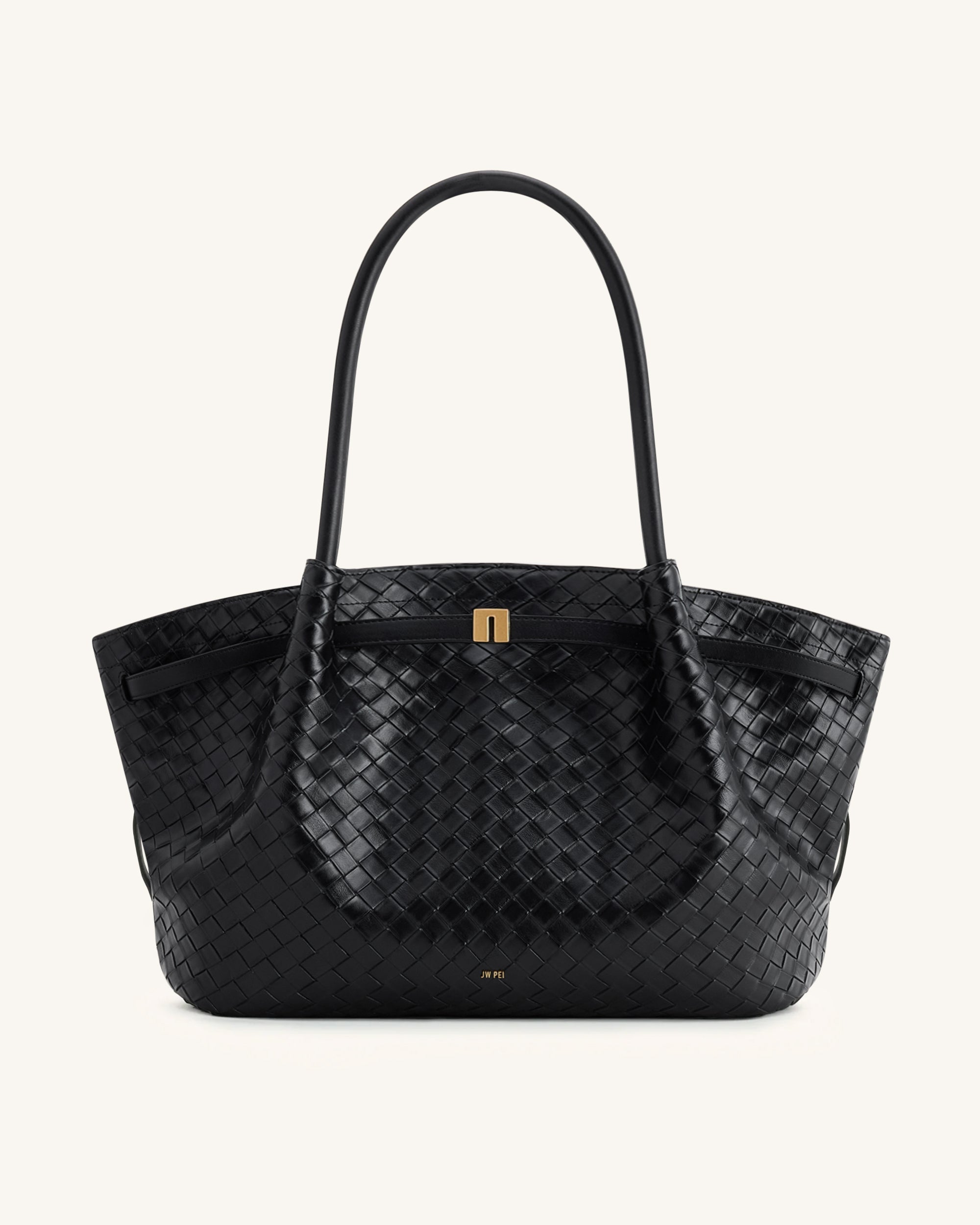 Bolso de mano con textura de tejido grande Hana - Negro