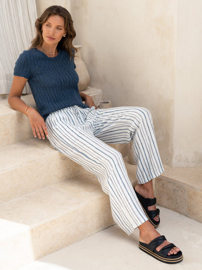 Pantalón Jolie Mezcla de Lino Azul Costero