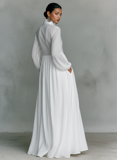 Zoé | Vestido Maxi Patchwork de Algodón y Lino, Cuello Alto