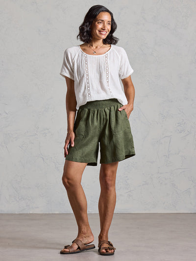 Short Mae de Lino Francés Oliva
